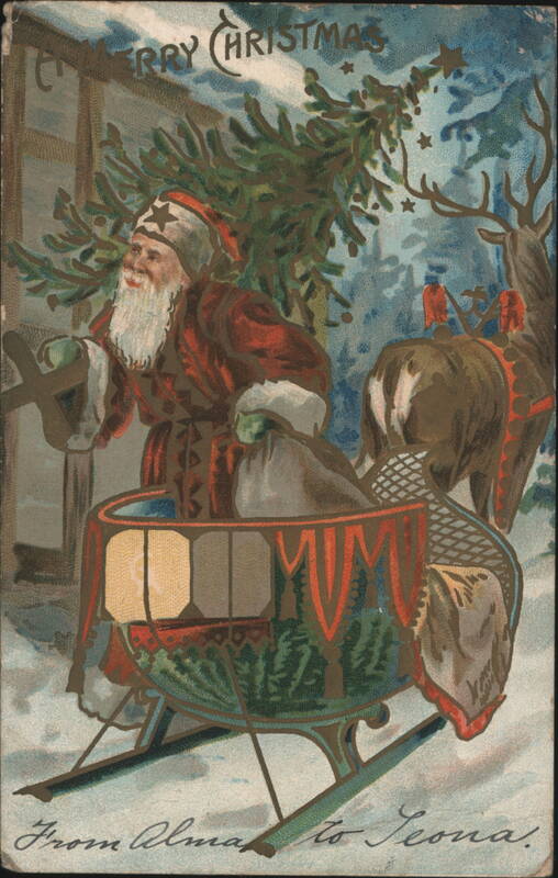 Merry Christmas Santa Claus with Reindeer Sleigh