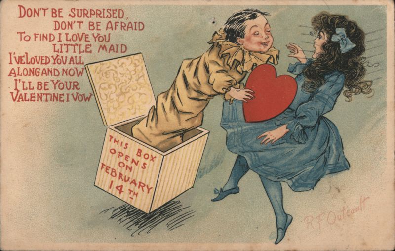 R.F. Outcault Boy in Box Valentine, 'Don't Be Surprised'
