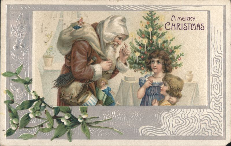 Santa Claus with Children and Christmas Tree, A Merry Christmas