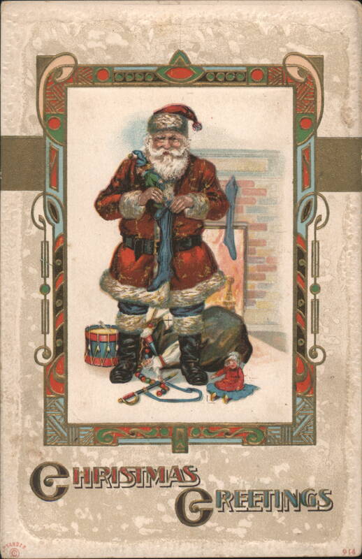 Santa Claus with Toys and Christmas Greetings P. Sander
