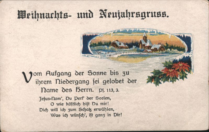 Christmas and New Year's Greeting, Winter Village Church Scene