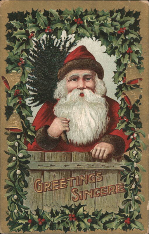 Santa Claus with Christmas Tree, Greetings Sincere