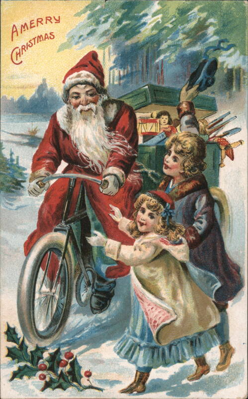 Santa Claus Riding Bicycle with Children