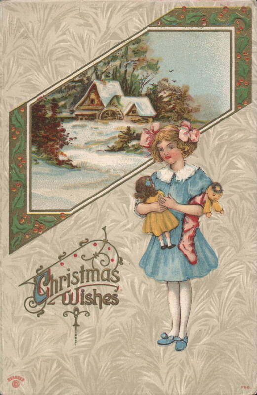 Girl with Dolls, Snowy Village, Christmas Wishes Children