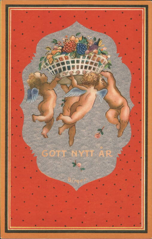 Cherubs Carrying Fruit Basket, Happy New Year Birger