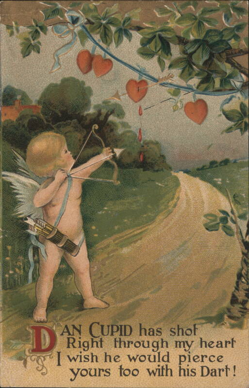 Cupid Shooting Hearts with Arrow, Valentine's Day Poem