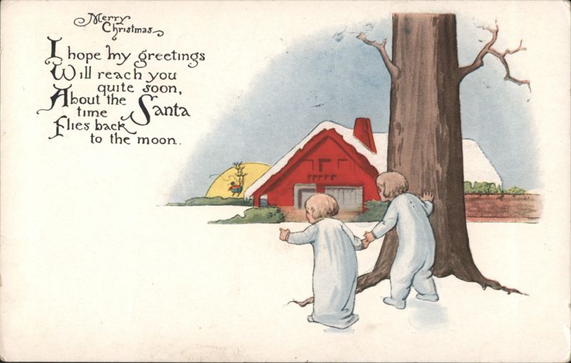 Merry Christmas: Children in Snow, Santa Poem