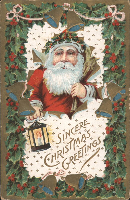 Santa Claus with Lantern, Sincere Christmas Greetings