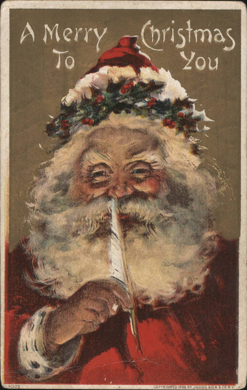 Santa Claus with Quill Pen, Holly Wreath