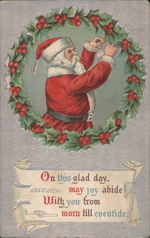 Santa Claus Hanging Ornament in Holly Wreath