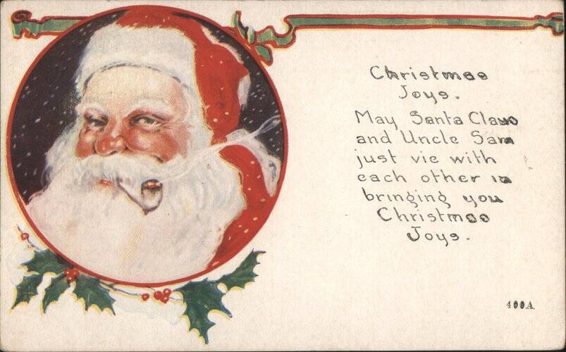 Santa Claus and Uncle Sam Vie for Christmas Joys