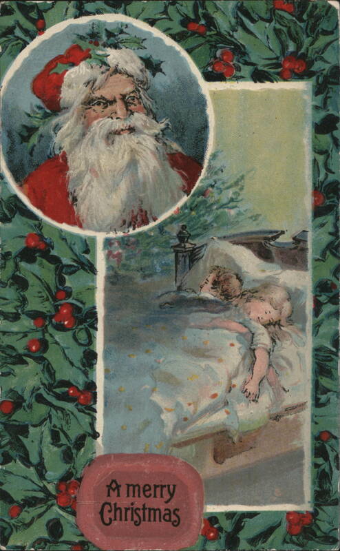 Santa Claus Watching Sleeping Children, Merry Christmas