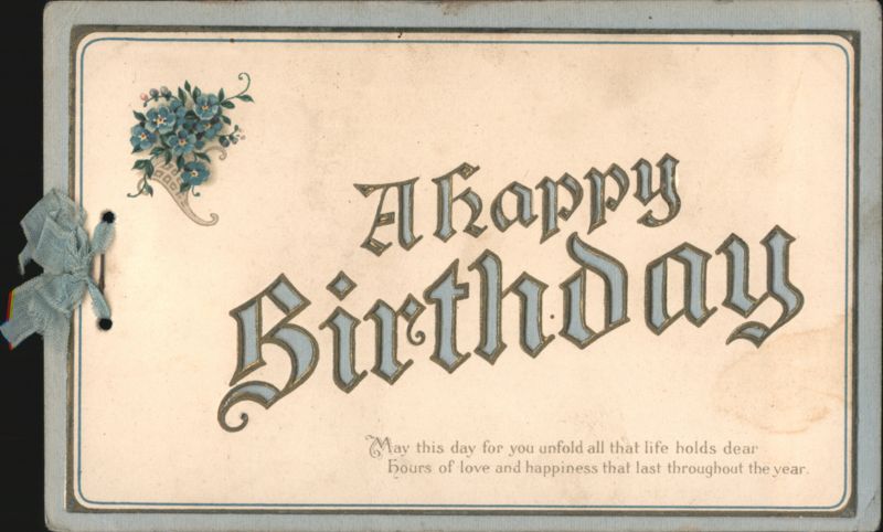 Happy Birthday with Blue Flowers and Ribbon