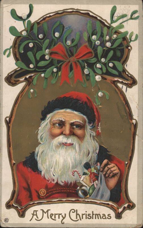 Santa Claus with Mistletoe and Toys