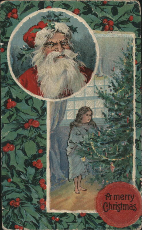 Santa Claus and Girl with Christmas Tree
