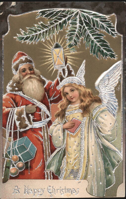 Santa Claus and Angel with Lantern, A Happy Christmas