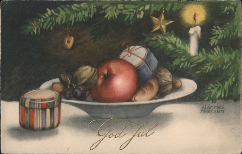 God Jul Christmas Still Life with Apple and Gifts Hannes Petersen