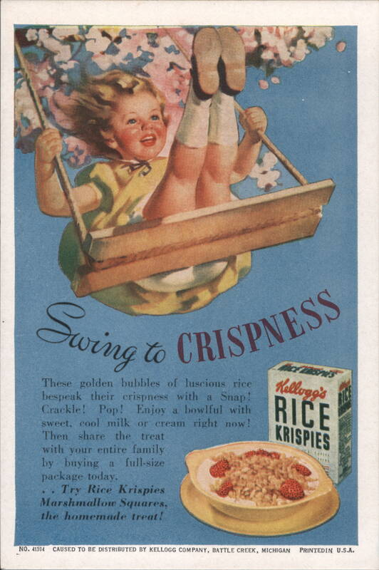Girl on Swing Advertising Kellogg's Rice Krispies Cereal Blotter Postcard
