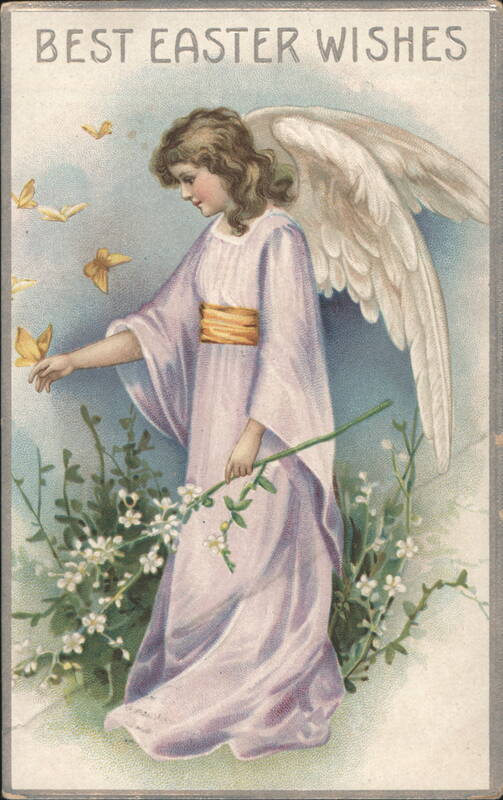 BEST EASTER WISHES Angel with Butterflies and Flowers