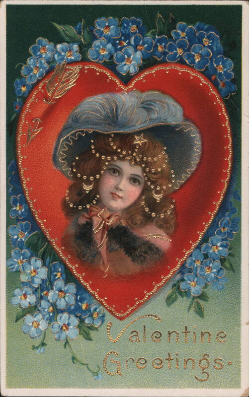 Girl in Blue Hat with Valentine Greetings Children