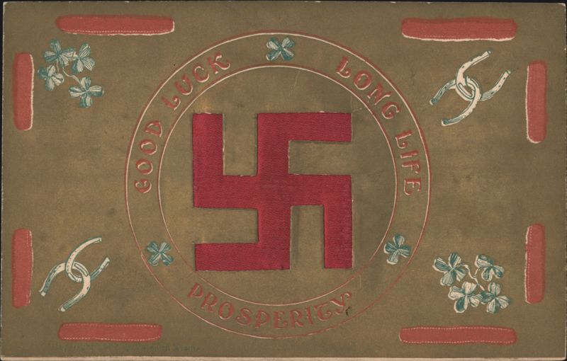 Good Luck Long Life Prosperity Swastika with Clovers and Horseshoes