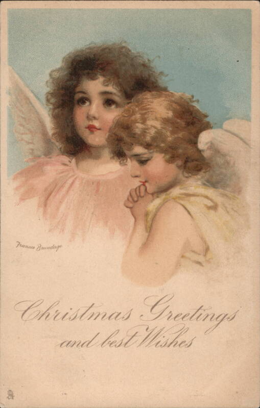 Christmas Greetings with Two Angels by Frances Brundage