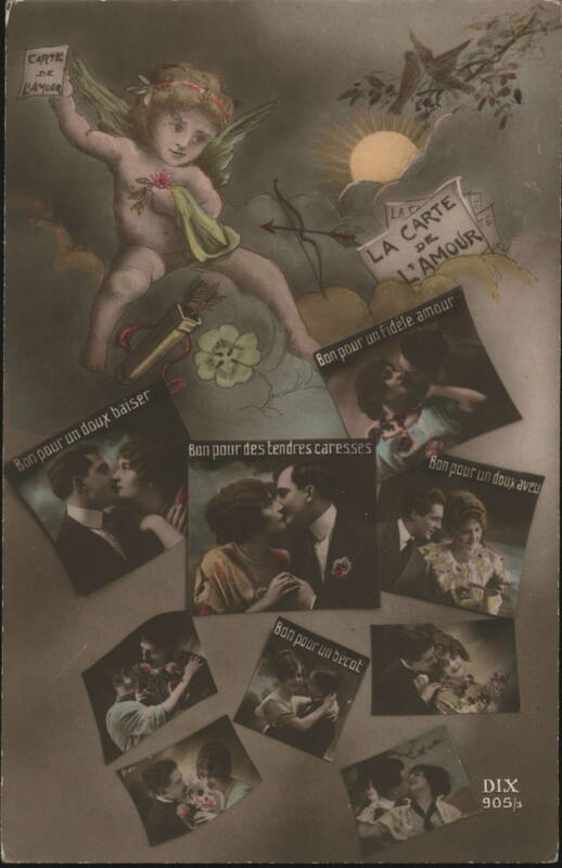 Cherub with Love Cards & Kissing Couples Vignettes