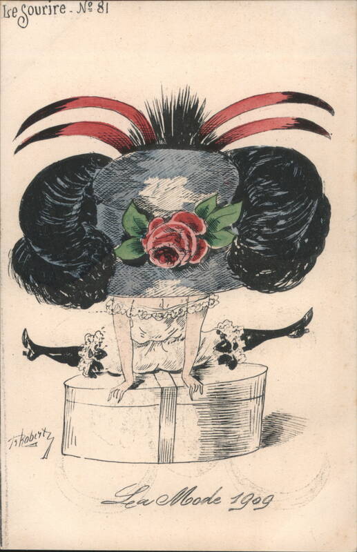La Mode 1909 Caricature of Woman with Hat and Hatbox