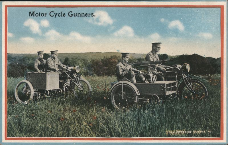 Motor Cycle Gunners with Sidecar Machine Guns Army