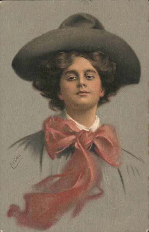 Woman in Wide-Brimmed Hat with Large Red Bow Ellie