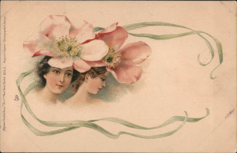 Art Nouveau Women with Pink Flowers