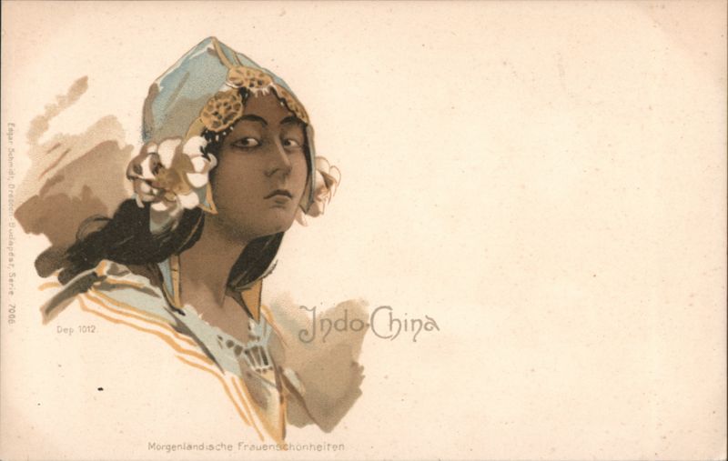 Indo-China Woman in Traditional Headdress Indochina