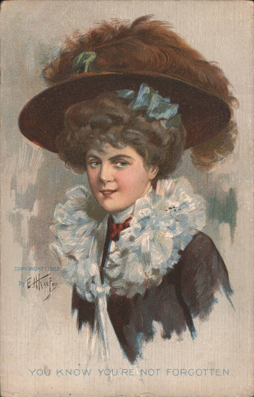 Woman in Feathered Hat and Ruffled Collar, 'You Know You're Not Forgotten