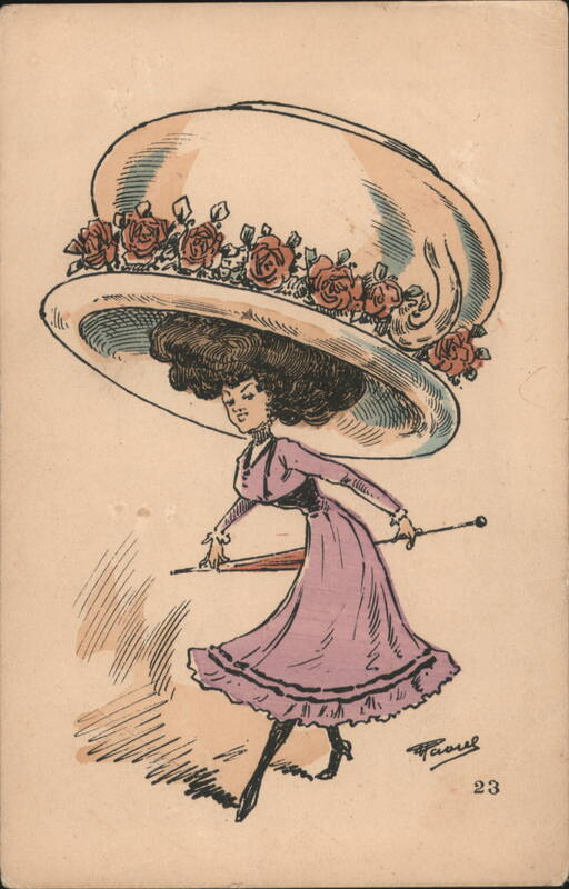 Fashion Caricature: Woman with Oversized Rose Hat Fasol