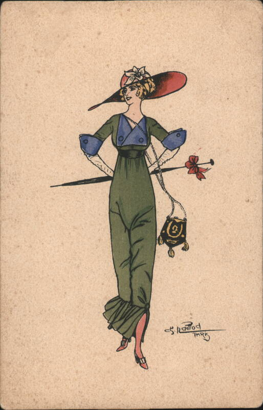 Fashion Illustration Woman in Green Dress and Red Hat