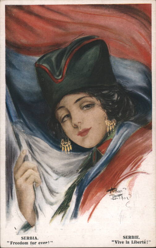 Serbian Woman with Flag, 'Freedom for ever! Arthur Butcher