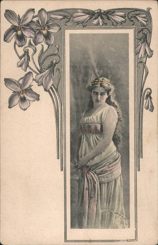 Woman in Classical Dress, Art Nouveau Floral Frame