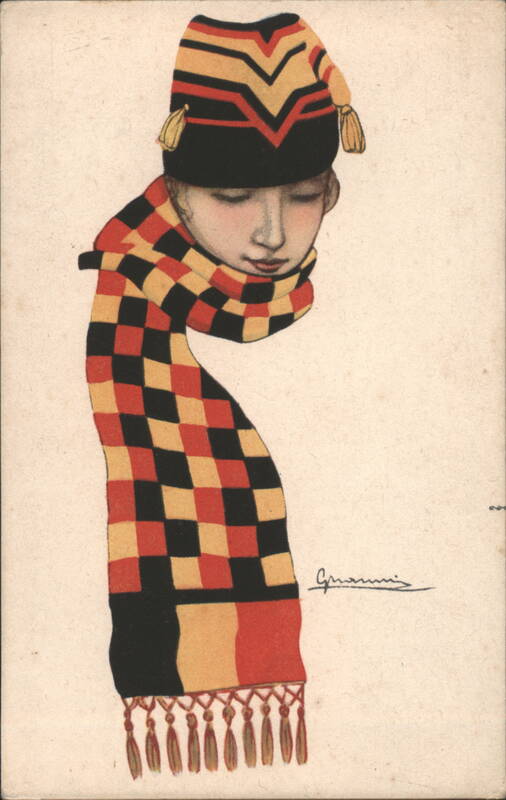 Child in Striped Hat and Checkered Scarf by Guarini