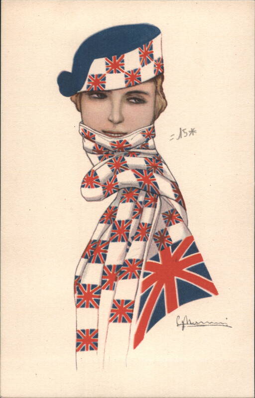 Woman in Union Jack Hat and Scarf by G. Baccarini United Kingdom