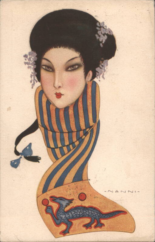 Stylized Asian Woman with Dragon Scarf by Nanni