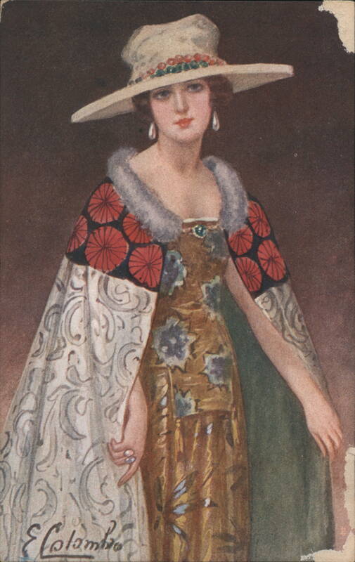 Woman in Wide-Brimmed Hat and Fur-Collared Cape