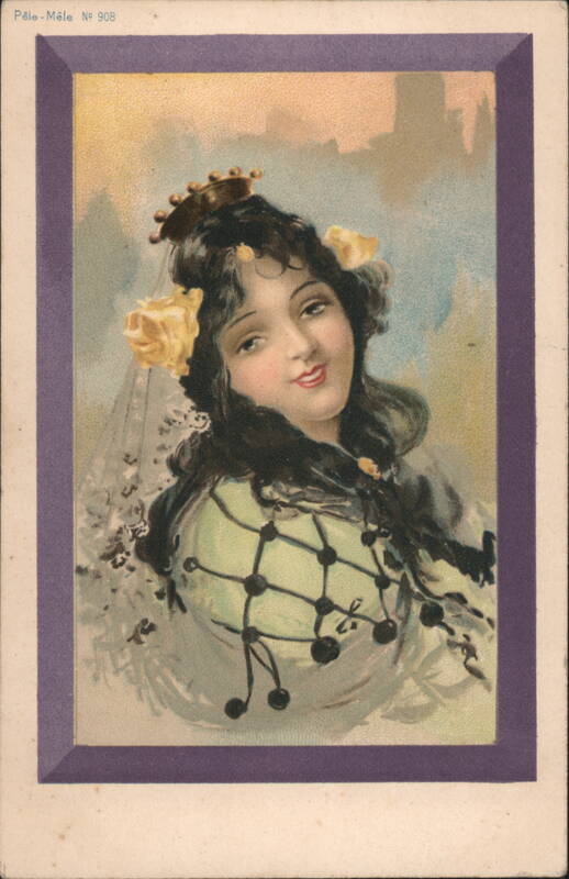 Art Nouveau Woman with Yellow Roses in Hair