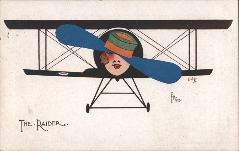 Biplane with Woman's Face as Propeller Hub, The Raider