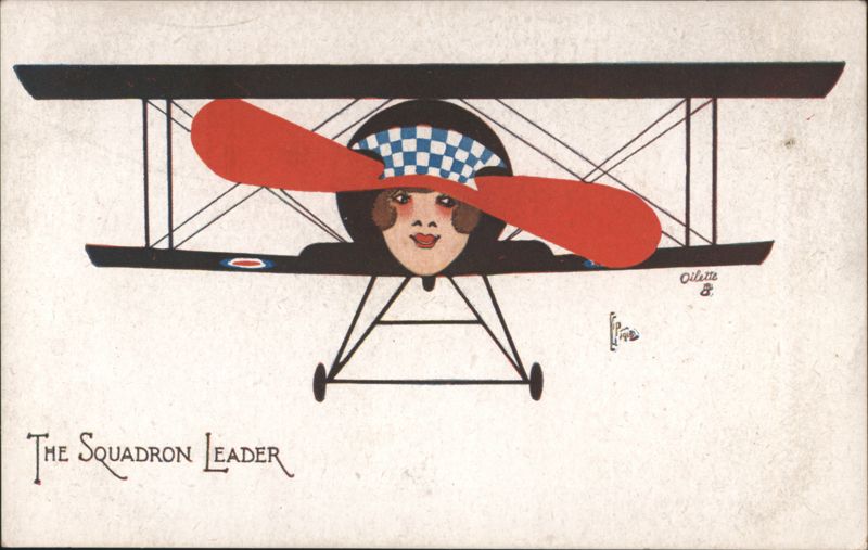 The Squadron Leader, Woman's Face as Biplane with Red Propeller
