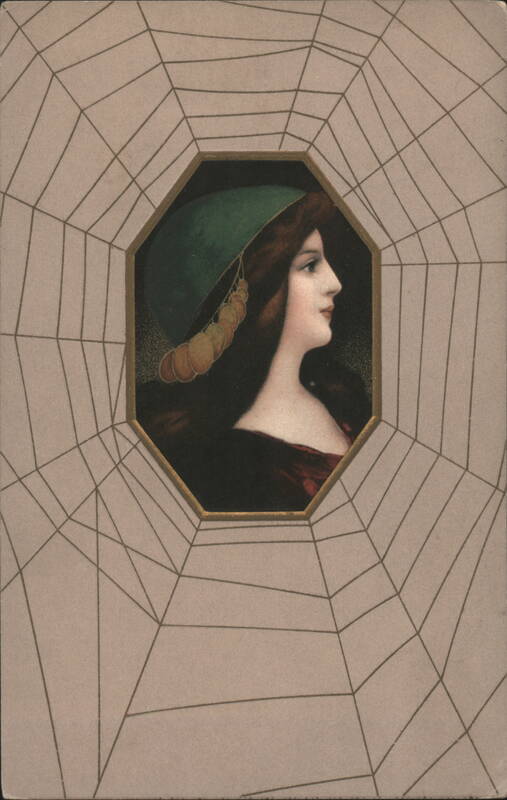 Woman in Green Hat with Spiderweb (Halloween?) Women