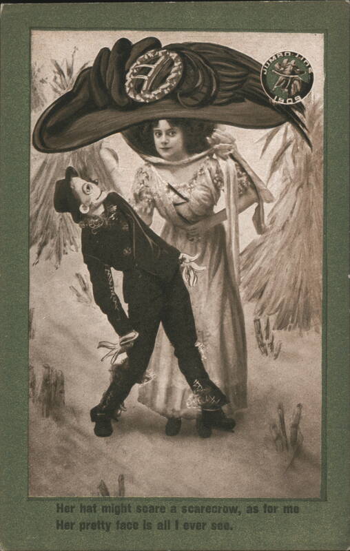 Woman with Exaggerated Hat Scares Scarecrow, Jumbo Lion 1908