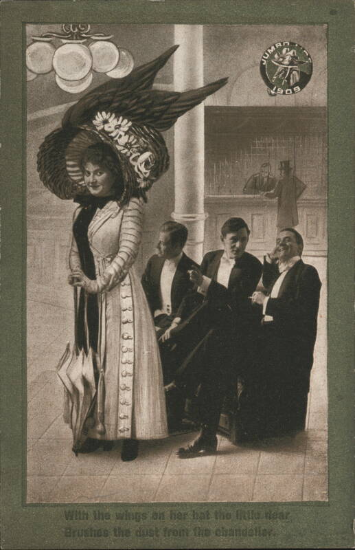 Woman with Winged Hat Brushes Chandelier Dust Comic, Funny
