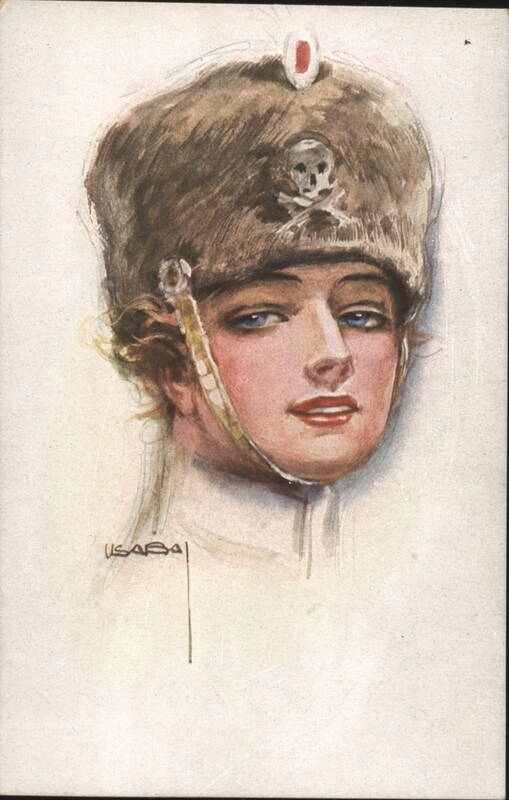 Woman in Fur Hat with Skull and Crossbones Emblem