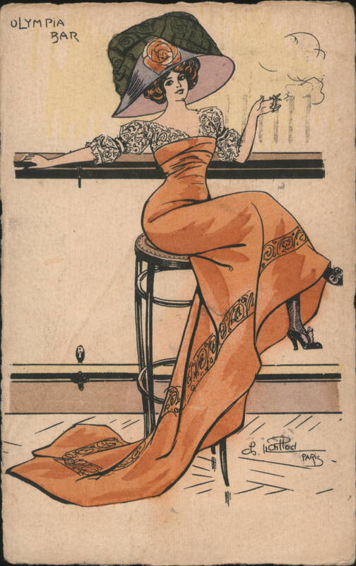 Woman in Large Hat Smoking at Olympia Bar by L. Gottlob