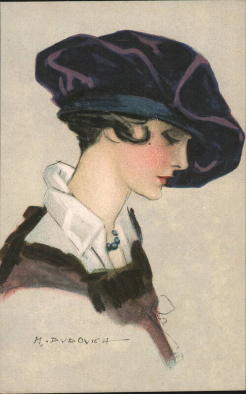 Elegant Woman in Blue Hat by M. Dudovich